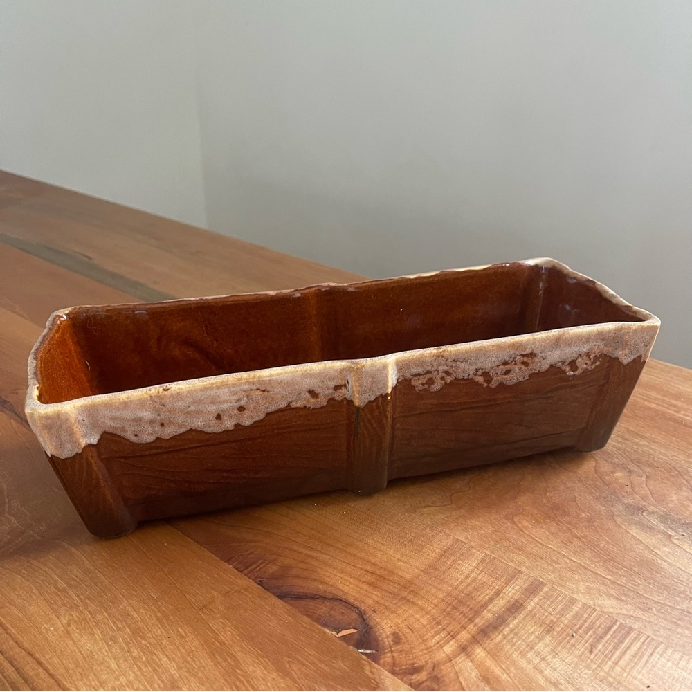 Vintage Large Rare 12" Brush McCoy Two Tone Brown Drip Square Planter J3-12